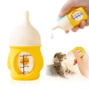 Ergonomic Pet Nursing Bottle,Puppy Bottles for Nursing Puppy Milk - 20ml Slow Flow Kitten Bottle Feeding kit for Newborn Kittens/Puppies/Small Animals, Easy-Clean Silicone Feeder (Yellow)