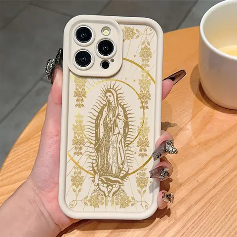 Phone case for iPhone 17 16 Pro Max 15 Plus 14 13 12 11  Air XR XS Christian Virgin Mary and Cross Aesthetic Pattern Anti-Scratch Shockproof TPU Bumper Drop-proof Cover