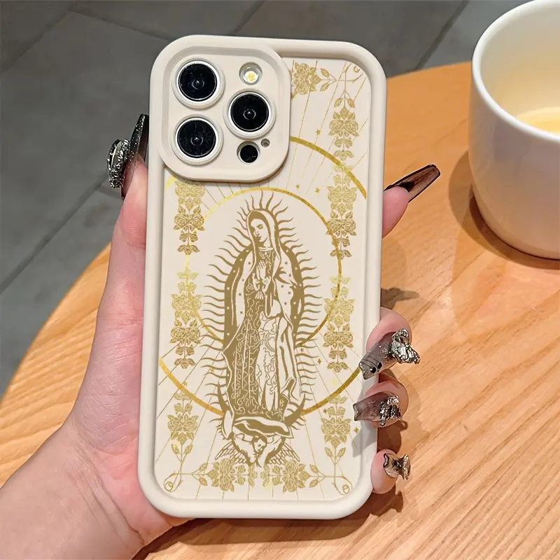 Phone case for iPhone 17 16 Pro Max 15 Plus 14 13 12 11  Air XR XS Christian Virgin Mary and Cross Aesthetic Pattern Anti-Scratch Shockproof TPU Bumper Drop-proof Cover
