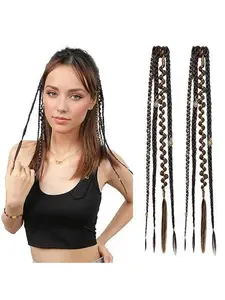 Braided Hair Extensions, 16inch Bohemian Long Braided Hair Clips, Handmade Synthetic Braided Hairpieces