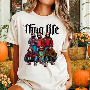 Thug Life Horror Movie Halloween T-Shirt, Michael Myers T-Shirt, Ghost Face Shirt, Vintage Scary Movies Shirt, Horror Halloween Shirt