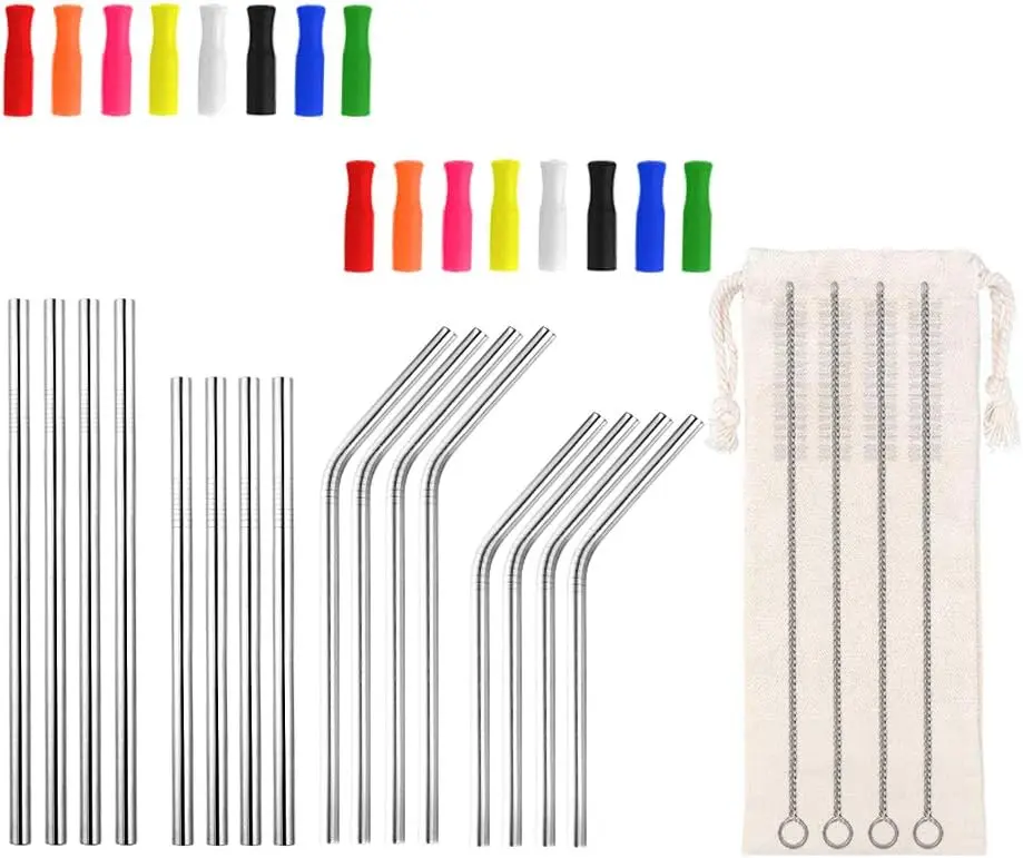 16 count Short Metal Straw, 6mm 5.5" 6.5"   Straw  Tips Cleaner, Mini Small Stainless Steel Straws Fit 8 10 12 oz Tumbler/ Tumblers,   Straws()