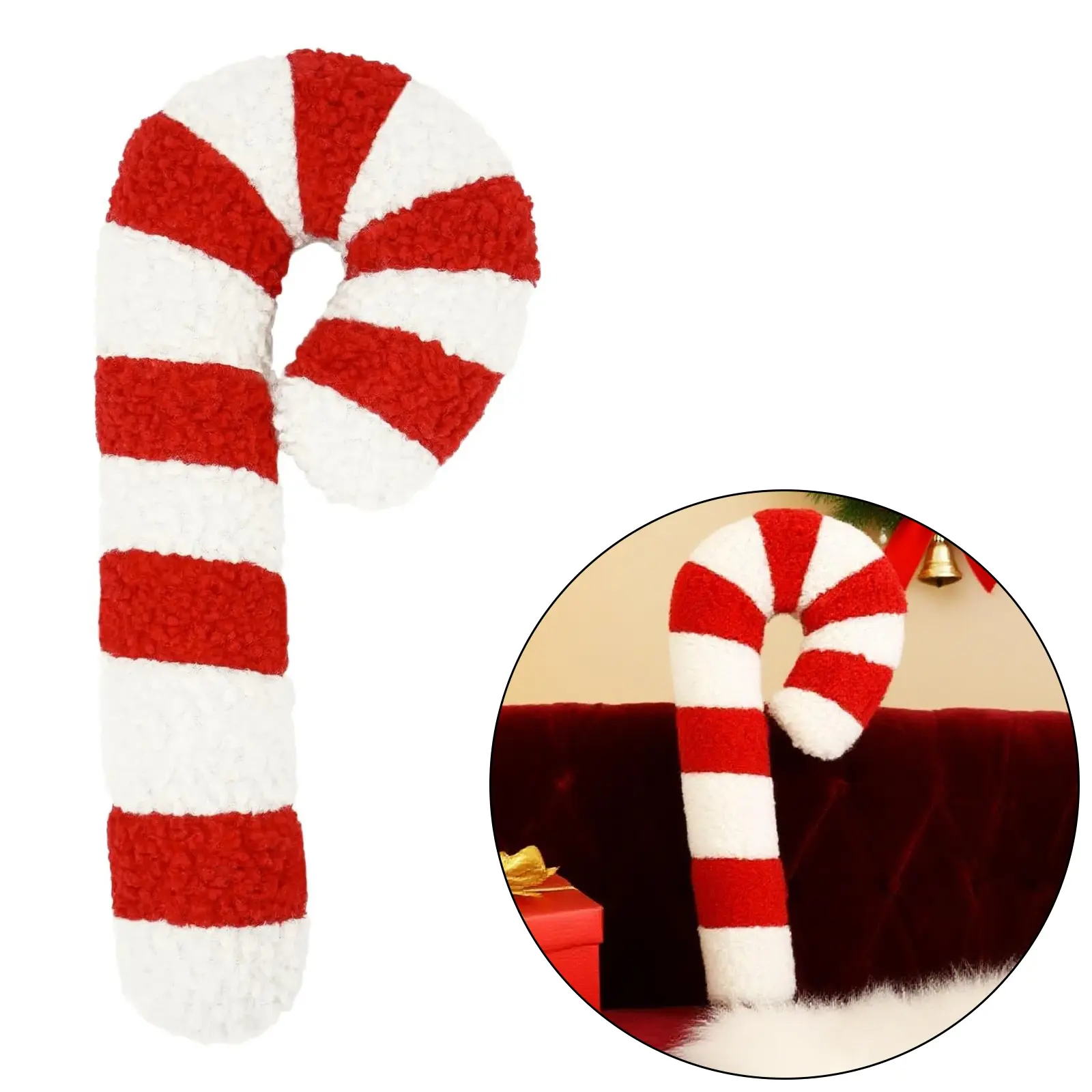 Soft Plush Christmas Candy Cane Pillow, Holiday Decor Multi-Use Cushion, Sofa Bedside Office Pillow, Winter Party Home Gift