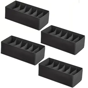 4 foldable compartments open storage box for underwear, socks, and bras - Multi functional non-woven fabric drawer storage box for home organization, wardrobe storage solution | Foldable storage box | Texture surface, wardrobe storage box and storage