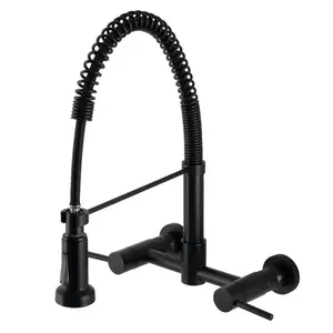 Kingston Brass  Gourmetier Concord 2-Handle Wall Mount Pull-Down Kitchen Faucet, Matte Black