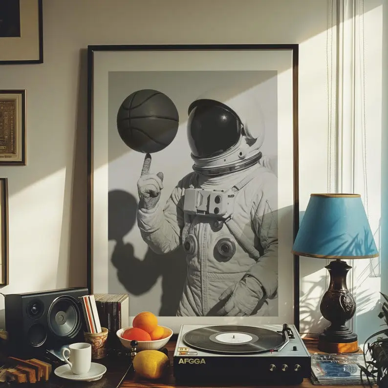Astronaut Poster, Basketball Art, Astronaut Print, Vintage Poster, Boys Room Wall Art, NASA Poster, Space Art, Retro Poster, Hypebeast Decor