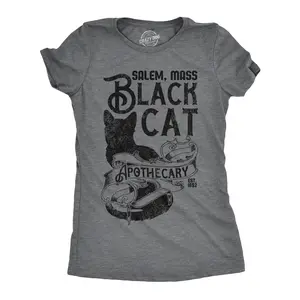 Womens Funny T Shirts Black Cat Apothecary Sarcastic Halloween Kitten Graphic Tee for Ladies Funny Womens T Shirts Cute Vintage Fashion Casual Ladies T-Shirt Gift Halloween Tops for Women Funny Cat Top Women's Dark Grey