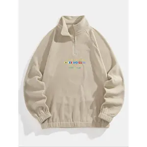 Men's Letter & Flag Embroidery Zip Up Sweatshirt, Casual Raglan Sleeve Long Sleeve Stand Collar Sweatshirt for Fall & Winter, Fashion Men's Clothes for Daily Wear