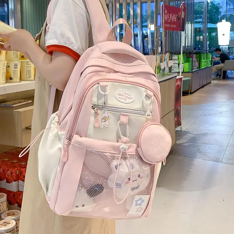 new model small backpack, high aesthetic value, pink, for junior high school girls, cute large-capacity double shoulder backpack