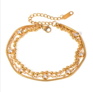 CORONÉ Multi-Layer Cubic Zirconia Bracelet for Women Stainless Steel Hypoallergenic Tarnish-Free Waterproof