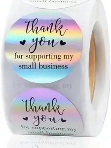 500 Thank You Stickers, 1.5 inch Holographic Thank You Stickers for Small Business, Self-Adhesive & Waterproof Stickers Thank You Stickers for Packaging