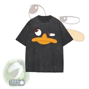UNISEX Men's/Women's Vintage Washed Cotton T-Shirt - Perry the Platypus Wink Face Graphic, Oversized Phineas and Ferb Cartoon Tee