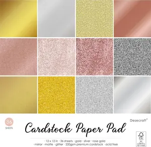Desecraft Gold Sliver Rose Gold 12x12 Cardstock Scrapbook Decorative Paper for Card Making Journaling Origami Scrapbook Paper Scrapbooking Supplies Christmas
