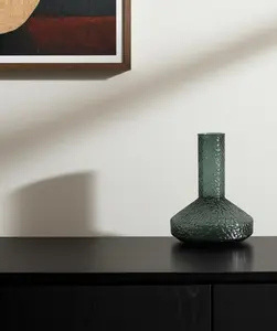 HomeRoots 608316 12 in. Green Geometric Faceted Glass Table Vase, Modern Floral Decor, Ideal Gift for Home Supplies