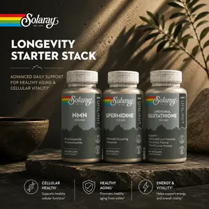 Solaray Longevity Starter Stack – NMN 500mg + Spermidine 3.3mg + Liposomal Glutathione 500mg – 30-Day Cellular-Aging Routine
