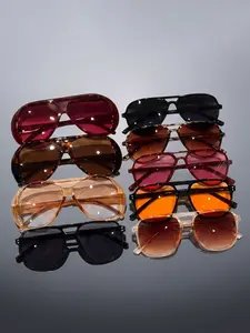 9 Pairs Fashion Integrated and Dual Bridge Sunglasses Set, Large Frame Slimming Face, Uv400, Ideal for Driving, Outdoor Activities, Camping, Daily Wear