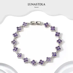 LunaStdla Lavender Clover Bracelet for Women Girls Dainty Qute Purple Pink Colourful Lucky Four-Leaf Clover Zirconia Bracelet for Daily Wearing Birthday Party Gift for BFF Girlfriend