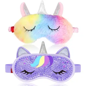 XY-EMK07 Unicorn Eye Mask & Sleep Mask Set - Rainbow Girls Birthday Gifts for Teens Women - Cold/Warm Compress for Dry Eyes Spa - Soft Plush & Gel Therapy - Adjustable Strap - Effective Light Blocking - Perfect for Relaxation & Sleep