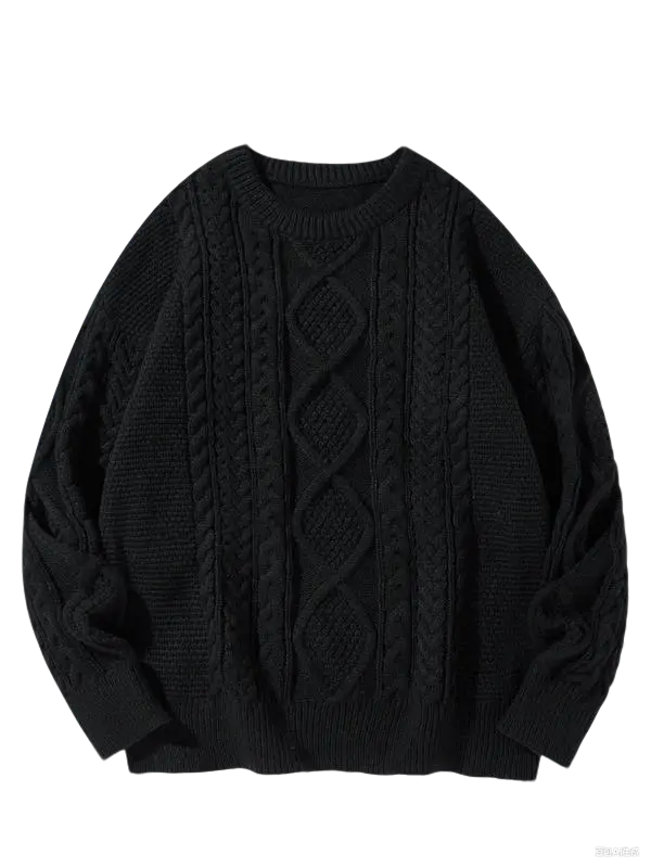Men's Casual Cable-Knit Sweater in Beige, Unisex Drop Shoulder Long Sleeve Jumper with a Round Neck for Fall, Tops, Menswear, Longsleeves, Knitwear, Textured, Jeans, Leggings, Polyester, Round Neck, Easy Layering, Easy Layer Over Tees Or Hoodies