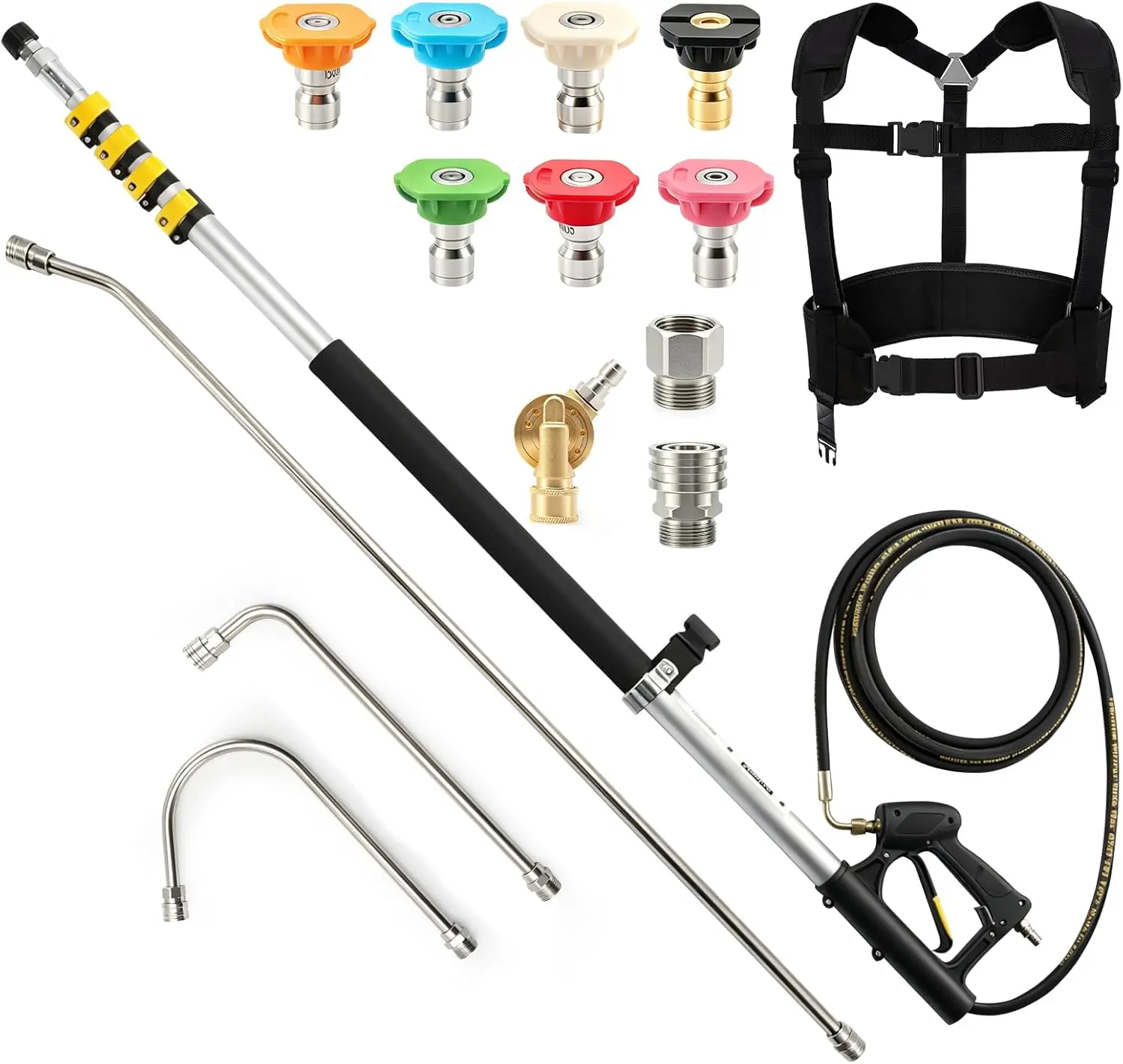 SAGEWOLF 24 FT Aluminum Telescoping Pressure Washer Wand with 3 Pressure Washer Extension Wand, Gutter Cleaning Tools with Power Washer Extension Wand, Gutter Cleaner Wand, 7 Pressure Washer Spray Nozzle Tips