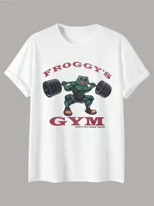 Muscle Frog Gym Fun T-Shirt, Casual Fitted Long Sleeve Top, Comfortable Home Wear, Perfect for Daily Leisure & Fitness Style