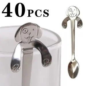 Stainless Steel Coffee Spoon, 1/10/40pcs Cute Dog Design Long Handle Tea Dessert Spoon, Tea Scoop, Kitchen Utensils