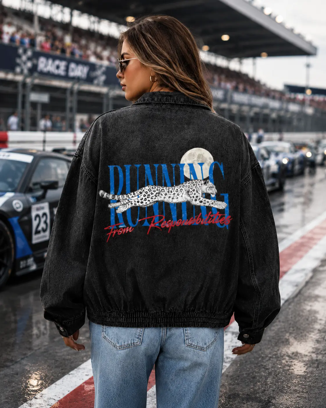 Running From Responsibilities | Unisex Vintage Wash Full-Zip Denim Jacket