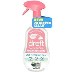 Dreft Foaming Baby Bottle and Dish Cleaning Spray, Plant-Derived Formula, 18 Fl Oz
