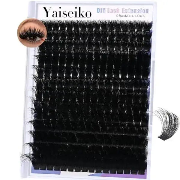 Yaiseiko Fluffy Lash Clusters 300D Thick Long 12-25mm Volume Cluster Eyelash Extensions 224Pcs Wispy Individual Lashes D Curl Waterproof Eyelash Clusters Soft False Eyelashes DIY at Home