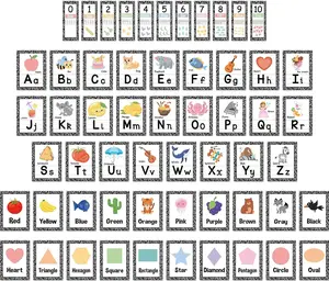 57 Pcs Alphabet for Classroom Wall ABC Alphabet Poster Letters Number line Colors Shapes Wall Chart Cards Bulletin Board Decorations for Back to School Classroom Decor