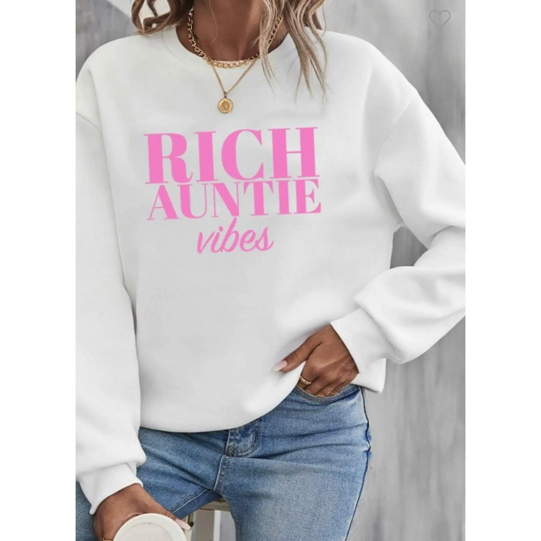 Rich Auntie Vibes Sweater-White/Pink