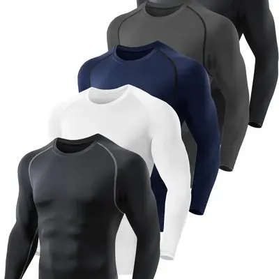 Dalavch 5 Pack Men's Compression Shirts Short & Long Sleeve Athletic Workout Sports Undershirt Base Layer Top For Winter 5 Black Medium