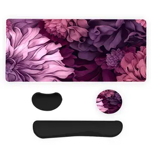 Flower Pattern Mouse Pad & Keyboard Wrist Rest & Coaster Set, Ergonomic Wrist Support, Waterproof Computer Mat, Suitable for Home Office Gaming