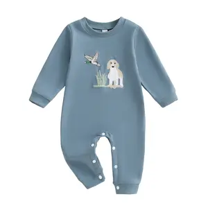 Hunting Baby Clothes Newborn Boy Mallard Duck Dog Embroidery Sweatshirt Jumpsuit Long Sleeve Romper Overalls Fall Outfit