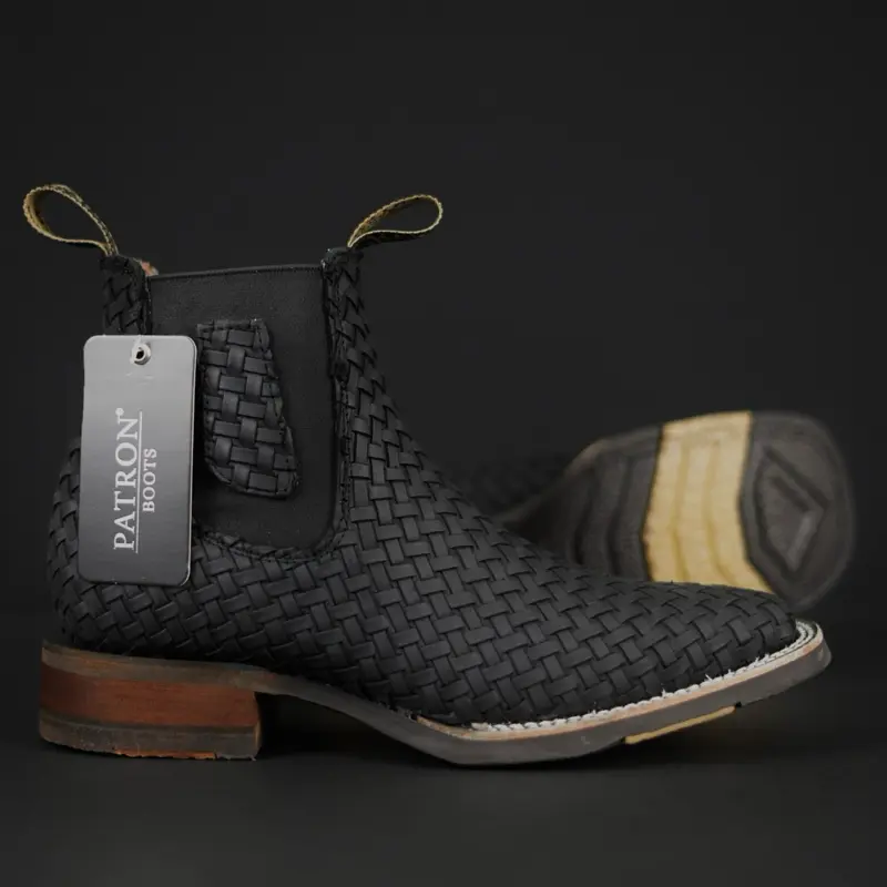Botin 120 Petatillo Negro Western Ankle Boots - Black Men's Footwear Made in Mexico, Comfortable Fit, Stylish Design, Available in Sizes 7 to 12