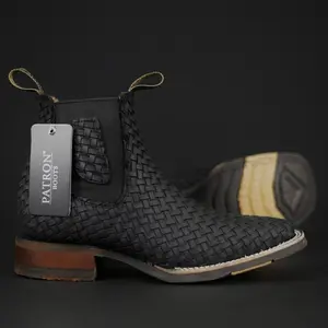 Botin 120 Petatillo Negro Western Ankle Boots - Black Men's Footwear Made in Mexico, Comfortable Fit, Stylish Design, Available in Sizes 7 to 12