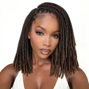 Soft Faux  Wig Synthetic Full Double Lace Dreadlock Wig Ombre Brown Braided Wigs for Black Women Dreads Wig for Women  Looking Part Free( Color,280g)