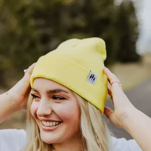 Three Tree Foldover Beanie - Neon Yellow- Discontinued
