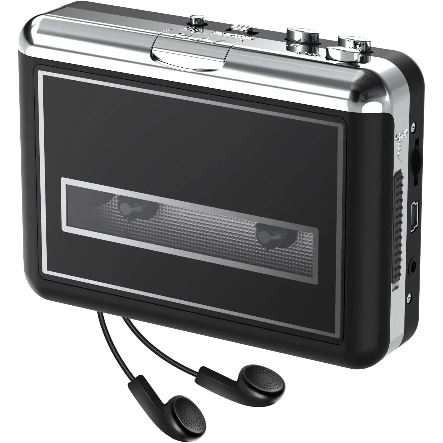 Vintage Compact Cassette Player - Portable Tape Recorder with USB, Earphone, Audio Cassette to MP3 Converter, AA Batteries Compatible, Works with PC, Laptop, MAC, for Sports, Entertainment (Black, Vintage Gadgets Collectibles)
