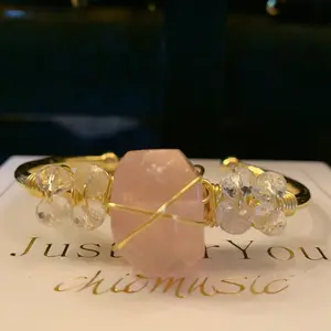 Pink Bangle Bracelet - Love and Cancer Awareness Gold