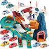 Dinosaur Race Track Playset for Kids, Large Electric Car Ramp Toy with Music, 10 Toy Cars, Parking Garage, Play Mat and Road Sign Accessories, Dinosaur Car Toys for Boys and Girls Ages 3+
