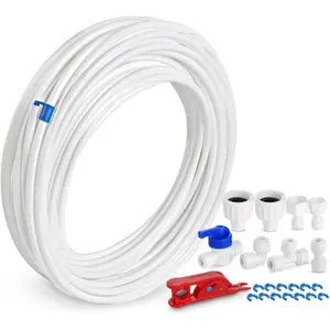 Refrigerator Water Pipe Kit, 49.2 Feet Extra Long Refrigerator Ice Maker Water Pipe Kit, 1/ 4inch Outer Diameter Leak-Proof Long Life Water Pipe Hose and Connectors Suitable for Refrigerator Ice Maker Reverse Osmosis System Water Filter Faucet