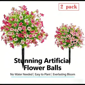 2Pcs UV Resistant Artificial Ground Stake Flowers, Realistic Fake Outdoor Flowers for Garden Patio Yard Porch Decor, No Fade Easy Install