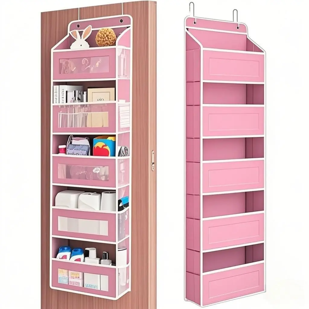 Door Hanging Storage Rack - 5+5 Pockets for Everyday Storage with 5 Large Clear & Mesh Side Pockets Over-The-Door Multi-Pocket Organizer Hangable Black Large Capacity Anti-Tilt Design Heavy-Duty