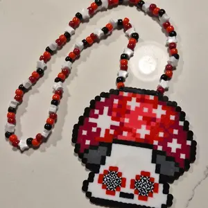 Trippy Mushroom Perler Kandi Necklace