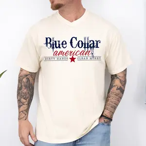 Blue Collar American T-Shirt Dirty Hands Clean Money, Patriotic Working Class Graphic Tee, Tradesman Shirt for Men, USA Pride Labor Worker Gift, Vintage Unisex Tee