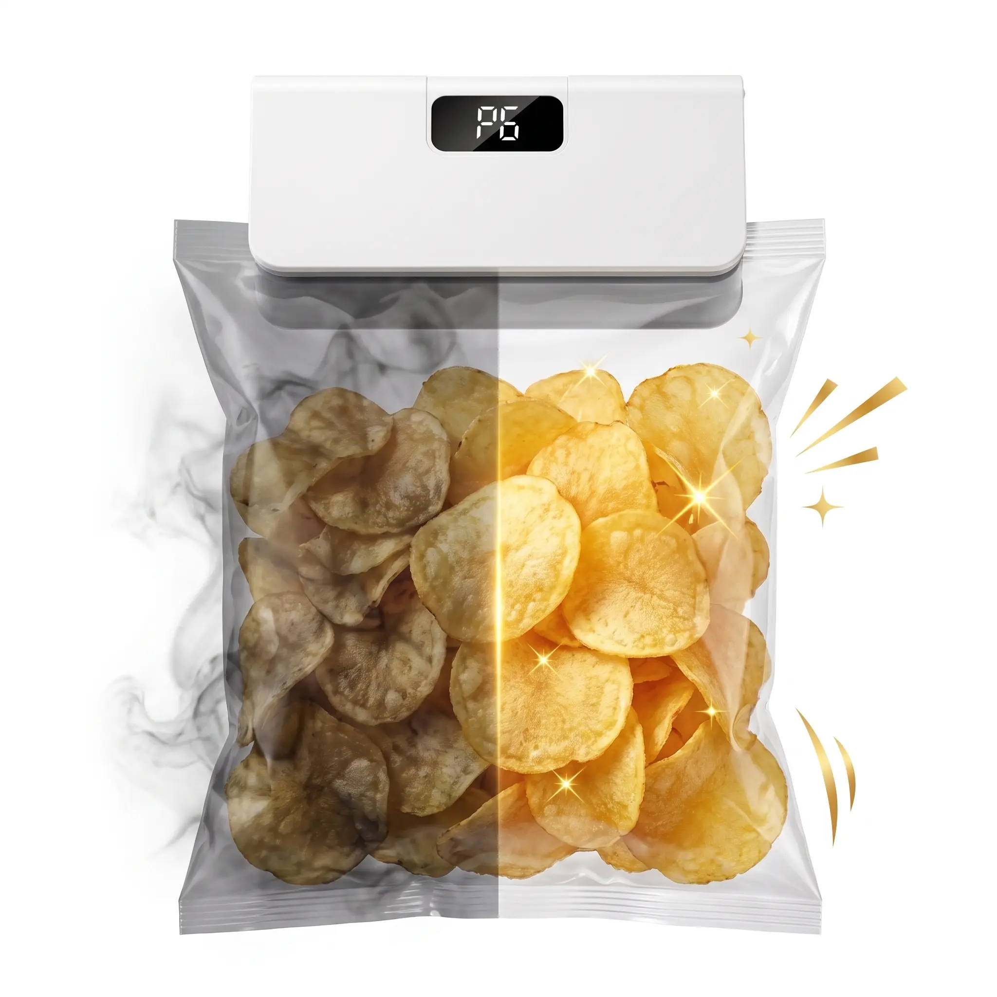 Rechargeable Mini Bag Sealer, 6 Adjustable Heat Gears Handheld Heat Resealer with Cutter & LED Power Display, Portable Snack Sealer for Chips Mylar Food Bags