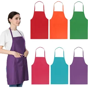 6 count Plain Bib Aprons for Women Men Bulk,Multicolor Apron with 2 Pockets for Painting Crafting Baking Cooking Kitchen.(6pcs-6colors) ...