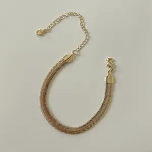 Gold Color Snake Chain Bracelet with Heart Charm and Clasp Closure for Women's Fashion Jewelry