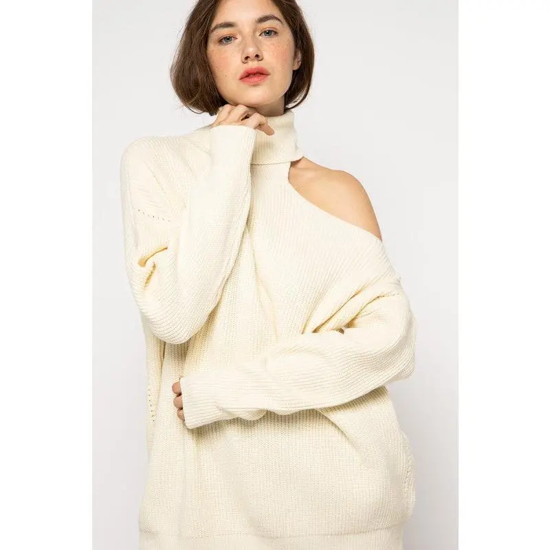 Bare Shoulder Sweater - Knitwear with Cutout Detail, Comfortable Fit, Ribbed Design, Statement Top for Women
